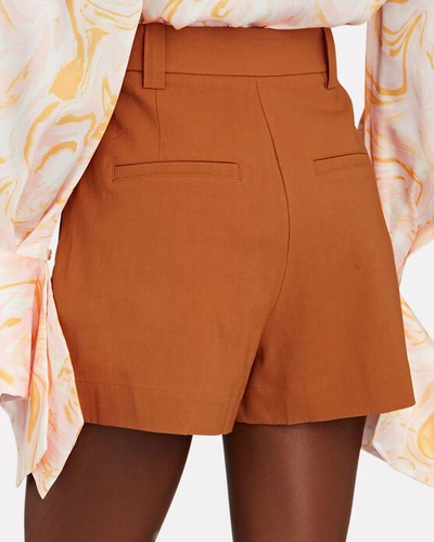 Shop A.l.c Huxley Pleated Linen-blend Shorts In Orange