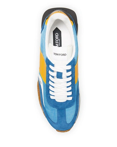 Shop Tom Ford Men's James Colorblock Platform Low-top Sneakers In Blue Yellow