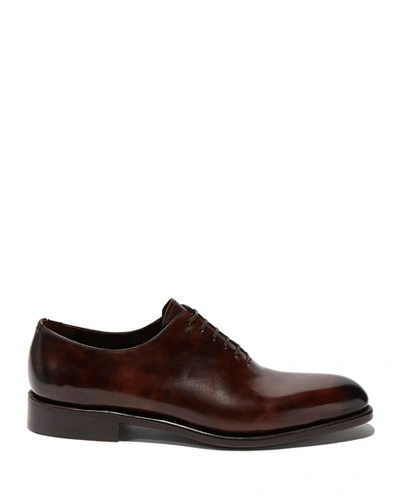 Shop Ferragamo Men's Angiolo Tramezza Whole-cut Leather Lace-up Shoes In Africa