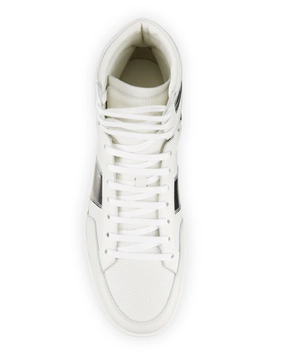 Shop Saint Laurent Men's Court Classic Sl/10 Metallic Perforated High-top Sneakers In White Multi