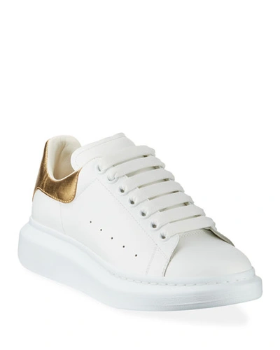 Alexander Mcqueen Gold Foil Embellished Chunky Leather Sneakers In White/ gold | ModeSens