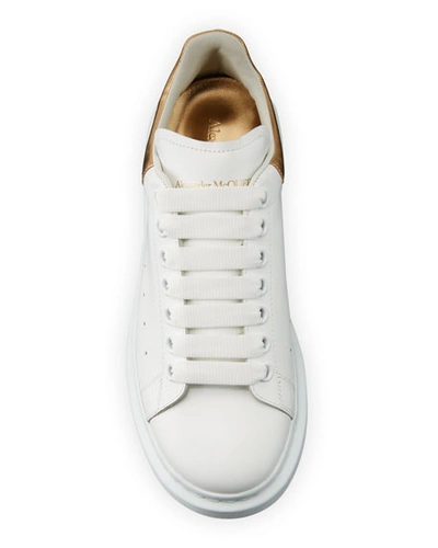Shop Alexander Mcqueen Men's Oversized Larry Leather Platform Sneakers With Metallic Back In White/gold