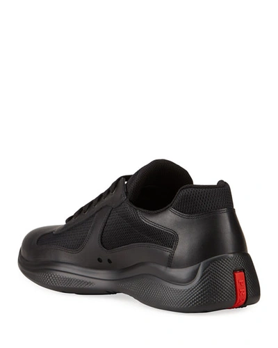 Shop Prada Men's Americas Cup Leather Trainer Sneakers In Black
