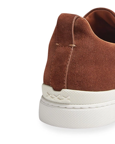 Shop Ermenegildo Zegna Men's Triple Stitch Suede Low-top Sneakers In Rust