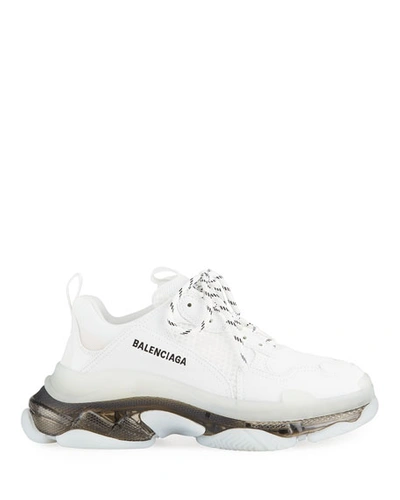 Shop Balenciaga Men's Triple S Clear-sole Sneakers In White/grey