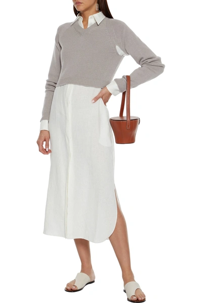 Shop 's Max Mara Pioggia Cropped Cutout Cashmere Sweater In Stone