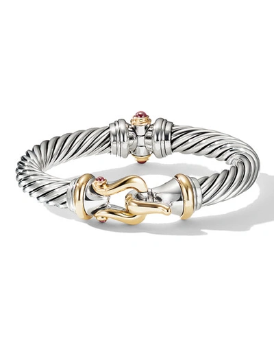 Shop David Yurman Buckle Cable Bracelet With Gemstone And 18k Gold In Silver, 9mm In Sterling Silver