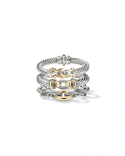 Shop David Yurman Buckle Cable Bracelet With Gemstone And 18k Gold In Silver, 9mm In Sterling Silver