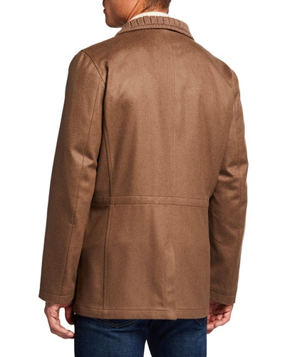 Shop Kiton Men's Cashmere Zip-up Car Coat In Taupe