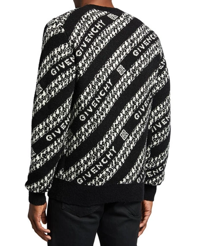 Shop Givenchy Men's Diagonal Chain Jacquard Sweater In Black/white