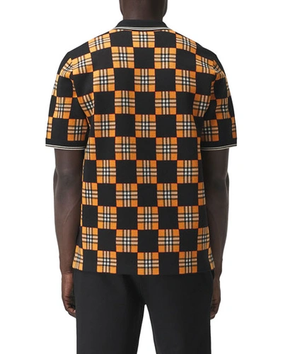 Shop Burberry Men's Checkerboard Polo Shirt In Bright Orange