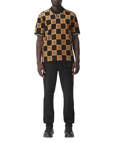 Shop Burberry Men's Checkerboard Polo Shirt In Bright Orange