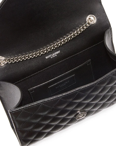 Shop Saint Laurent Envelope Triquilt Small Ysl Shoulder Bag In Grained Leather In Black