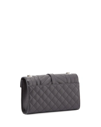 Shop Saint Laurent Envelope Triquilt Small Ysl Shoulder Bag In Grained Leather In Black