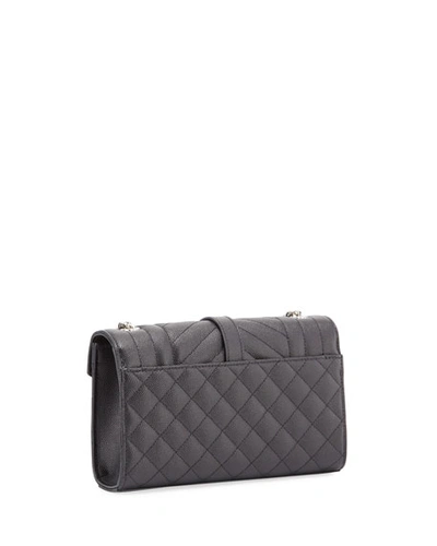 Saint Laurent Envelope Triquilt Small Ysl Shoulder Bag In Grained Leather In Black