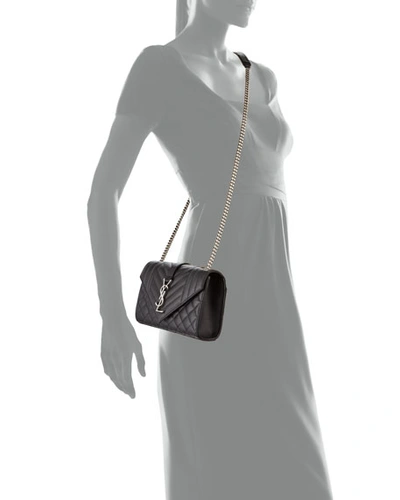 Shop Saint Laurent Envelope Triquilt Small Ysl Shoulder Bag In Grained Leather In Black