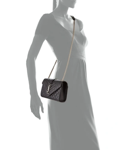Saint Laurent Envelope Triquilt Small Ysl Shoulder Bag In Grained Leather In Black