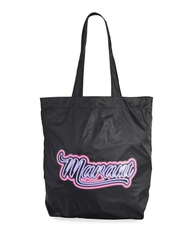 Shop Isabel Marant Woom Logo Nylon Tote Bag In 01bk Black