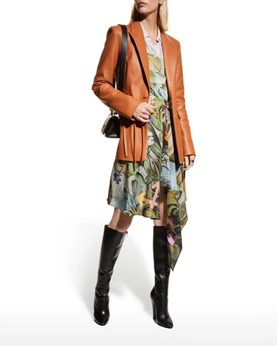 Shop Off-white Botanical-print Belted Silk Shirtdress In Multi