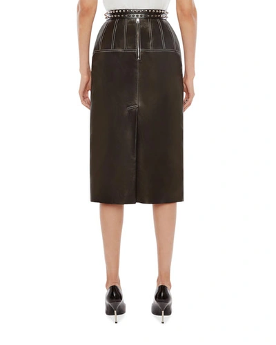 Shop Alexander Mcqueen Contrast-stitch Leather Biker Midi Skirt In Black/white