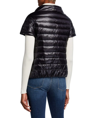 Shop Herno Short-sleeve Snap-front Quilted Puffer Jacket In Black