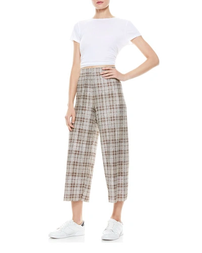 Shop Alice And Olivia Elba Check Cropped Pants In Silver