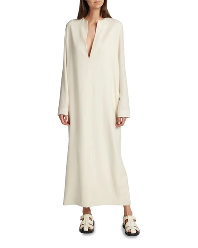 Shop The Row Simona Split-neck Wool Dress In Light Cream