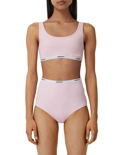 Shop Burberry Tarnie Logo Tape High-waist Bikini In Orchid Pink