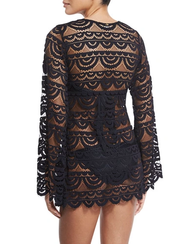 Shop Pilyq Noah Crocheted Tunic Coverup, Black/gold In Black Gold