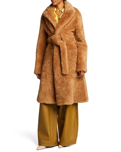 Shop Bottega Veneta Teddy Shearling Belted Coat In Camel