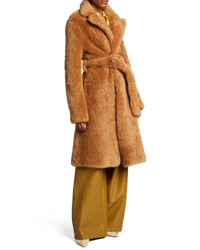 Shop Bottega Veneta Teddy Shearling Belted Coat In Camel