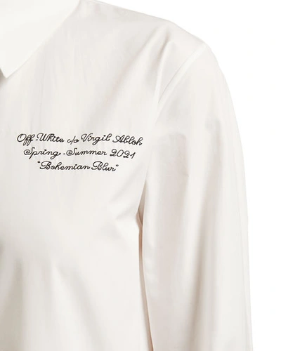 Shop Off-white Button-down Belted Cotton Shirtdress In Whiteblack