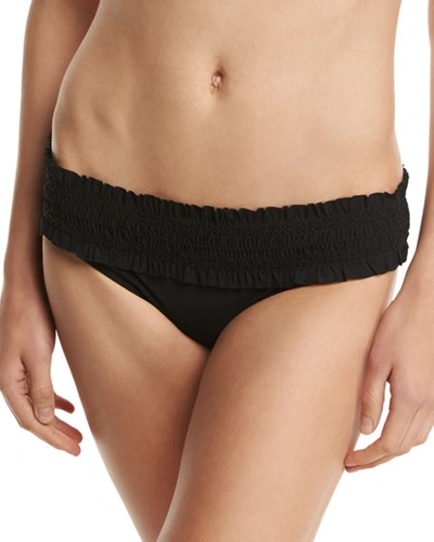 Shop Tory Burch Smocked Costa Hipster Swim Bikini Bottom In Black