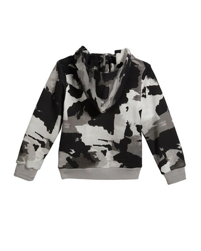 Shop Dolce & Gabbana Boy's Camo-print Logo Zip-up Hooded Jacket In Black