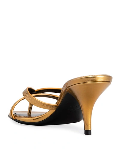Shop Tom Ford Mirror Logo Slide Thong Sandals In Dark Gold