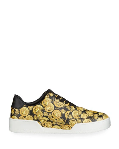 Shop Versace Ilus Medusa Amplified Low-top Sneakers In Black/yellow