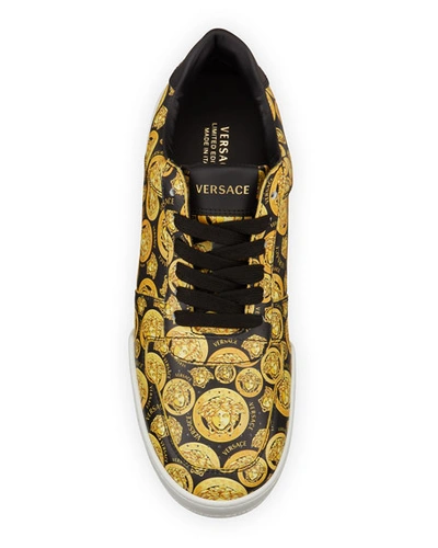 Shop Versace Ilus Medusa Amplified Low-top Sneakers In Black/yellow