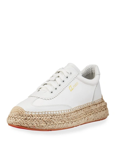Shop Christian Louboutin Espasneak Leather Low-top Red Sole Espadrille Sneakers In Biancoivory