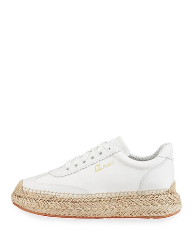 Shop Christian Louboutin Espasneak Leather Low-top Red Sole Espadrille Sneakers In Biancoivory