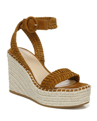 Shop Veronica Beard Rilla Woven Suede Wedge Espadrille Sandals In Cuoio