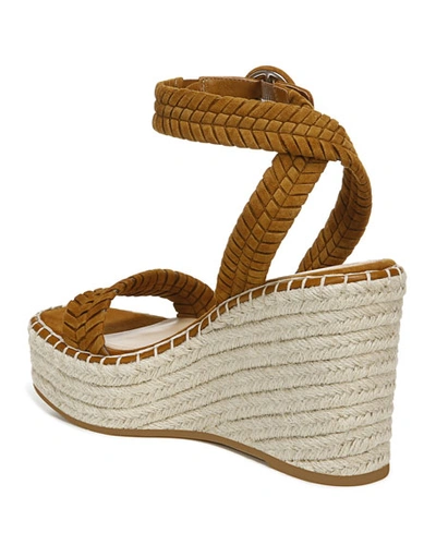 Shop Veronica Beard Rilla Woven Suede Wedge Espadrille Sandals In Cuoio