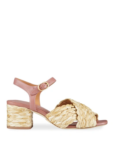 Tory Burch Kira Raffia Crisscross Ankle-strap Sandals In Natural Rose Tea
