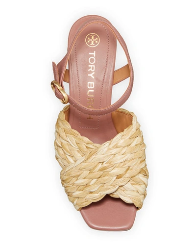 Tory Burch Kira Raffia Crisscross Ankle-strap Sandals In Natural Rose Tea
