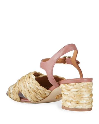 Tory Burch Kira Raffia Crisscross Ankle-strap Sandals In Natural Rose Tea