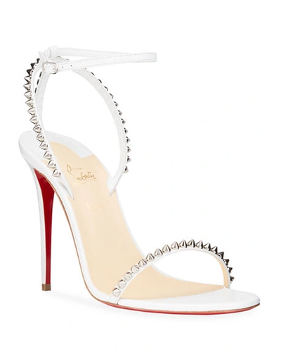 Shop Christian Louboutin So Me Spike Red Sole Sandals In Bianco/silver