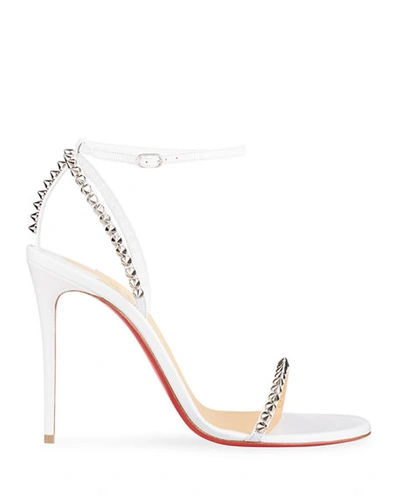 Shop Christian Louboutin So Me Spike Red Sole Sandals In Bianco/silver