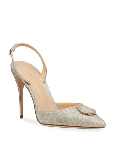 Shop Jennifer Chamandi Glitter Crystal Slingback High-heel Pumps In Gold