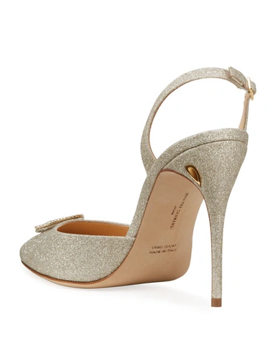 Shop Jennifer Chamandi Glitter Crystal Slingback High-heel Pumps In Gold