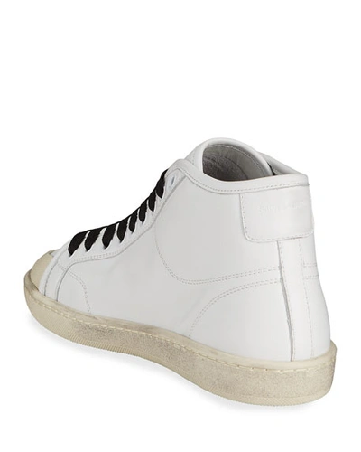 Shop Saint Laurent Leather Mid-top Sneakers In White