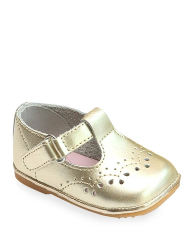 Shop L'amour Shoes Girl's Birdie Metallic Leather T-strap Brogue Mary Jane, Baby In Yellow